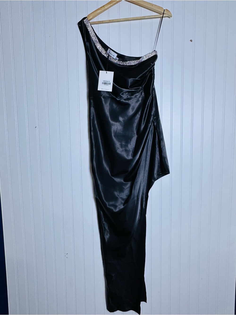 Hello Molly Black One-Shoulder Asymmetric SLEEKEST GIRL MIDI DRESS BLACK L - Picture 6 of 15